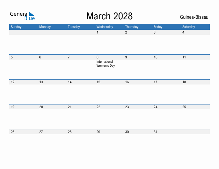 Fillable March 2028 Calendar