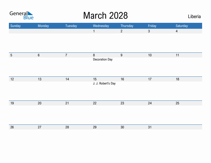 Fillable March 2028 Calendar