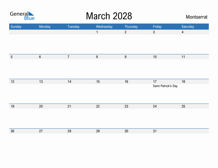 Fillable March 2028 Calendar