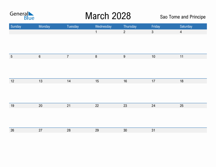 Fillable March 2028 Calendar