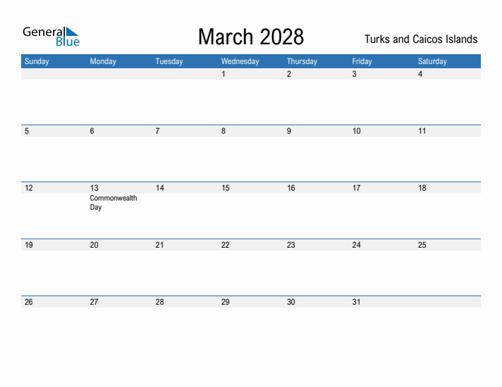 Fillable March 2028 Calendar