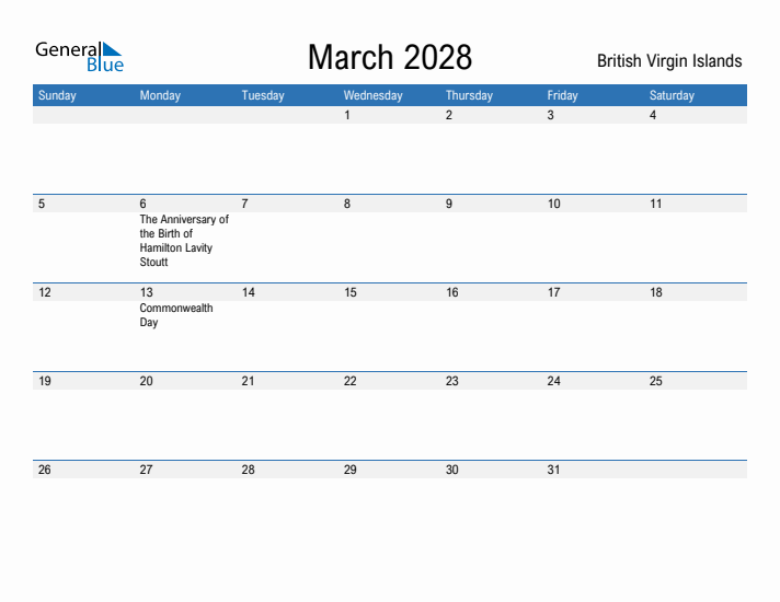 Fillable March 2028 Calendar