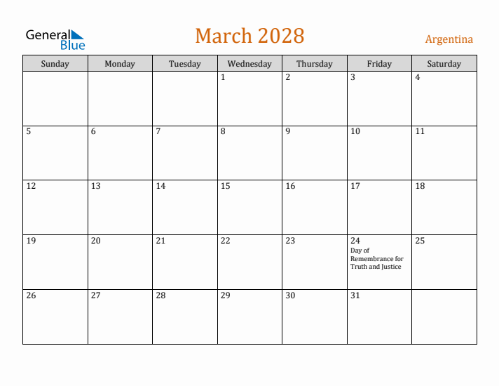 March 2028 Holiday Calendar with Sunday Start