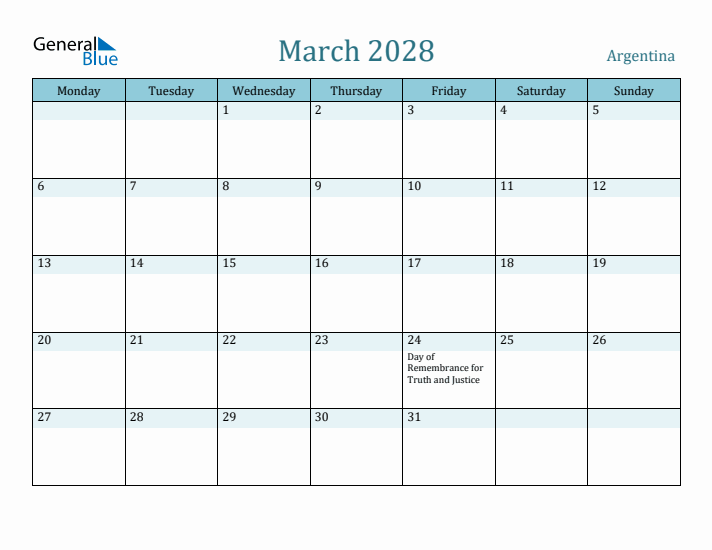 March 2028 Calendar with Holidays
