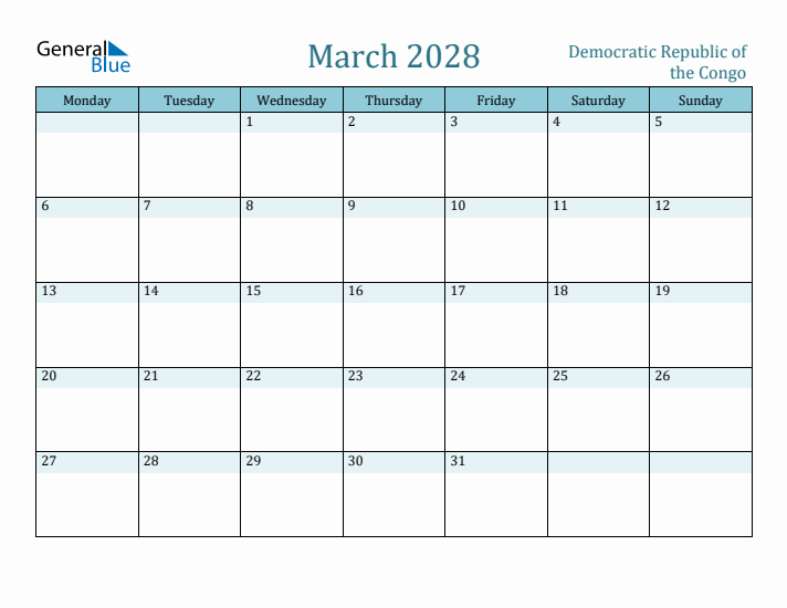 March 2028 Calendar with Holidays