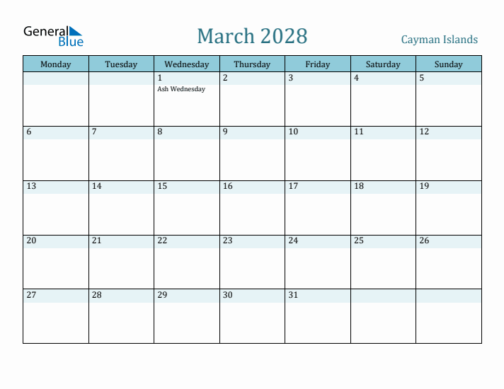 March 2028 Calendar with Holidays