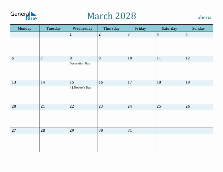 March 2028 Calendar with Holidays