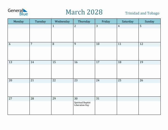 March 2028 Calendar with Holidays