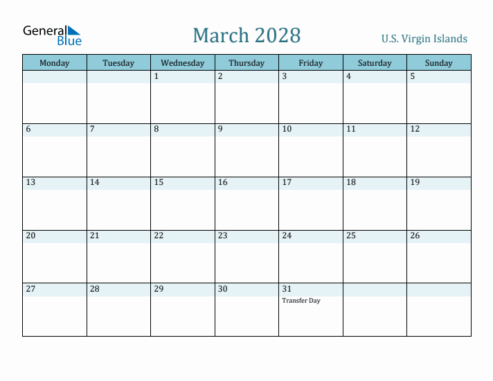 March 2028 Calendar with Holidays