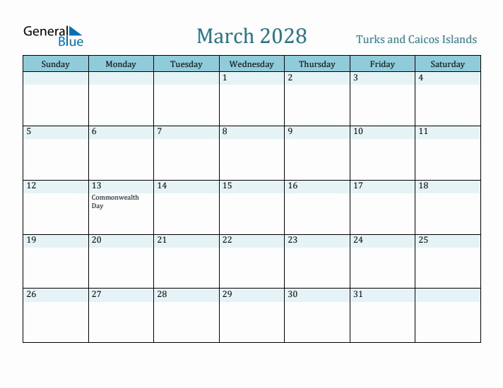 March 2028 Calendar with Holidays
