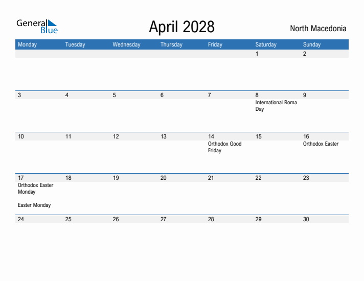 Fillable April 2028 Calendar