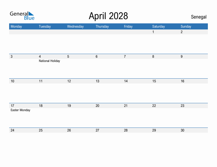 Fillable April 2028 Calendar