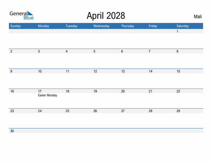 Fillable April 2028 Calendar
