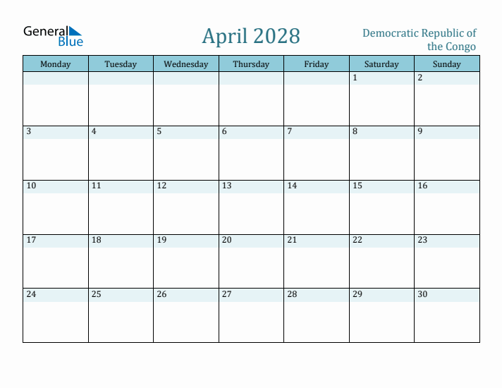 April 2028 Calendar with Holidays