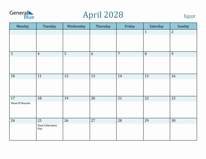 April 2028 Calendar with Holidays