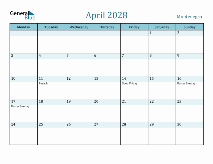 April 2028 Calendar with Holidays