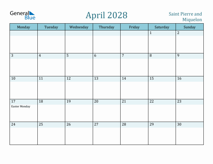 April 2028 Calendar with Holidays
