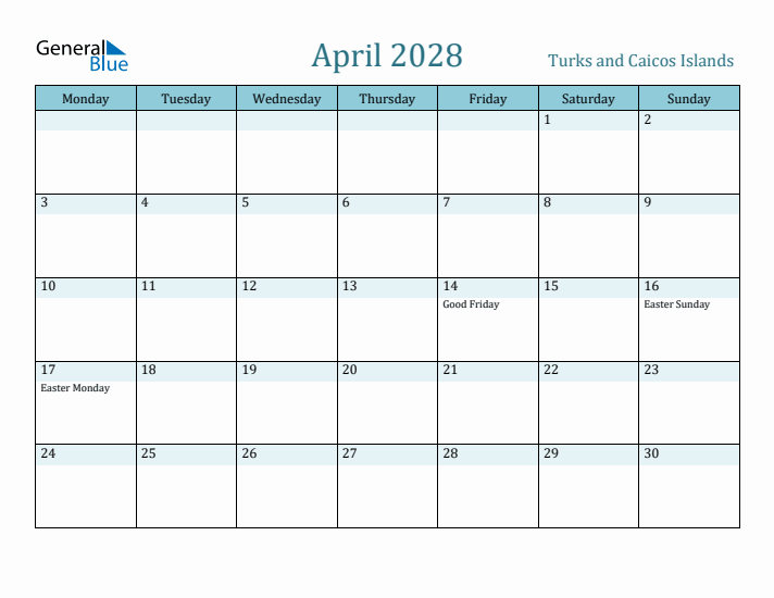 April 2028 Calendar with Holidays
