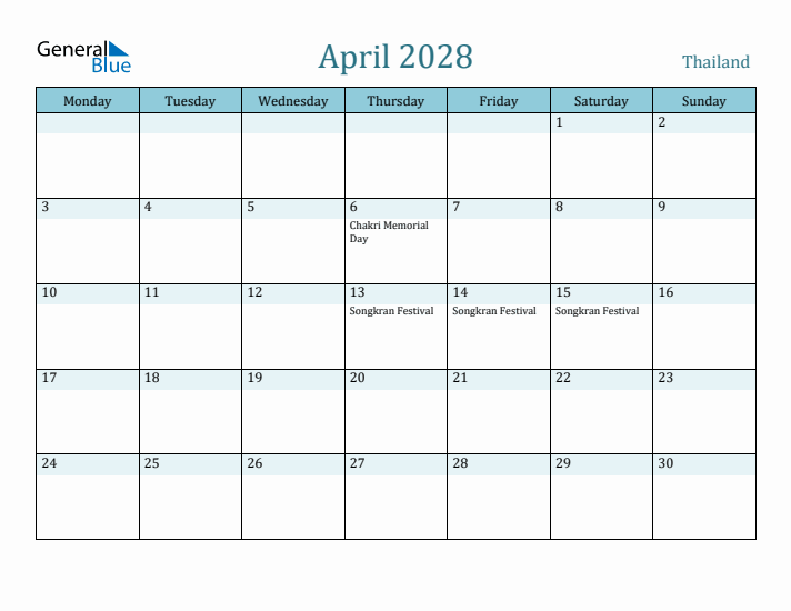 April 2028 Calendar with Holidays