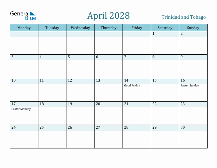 April 2028 Calendar with Holidays