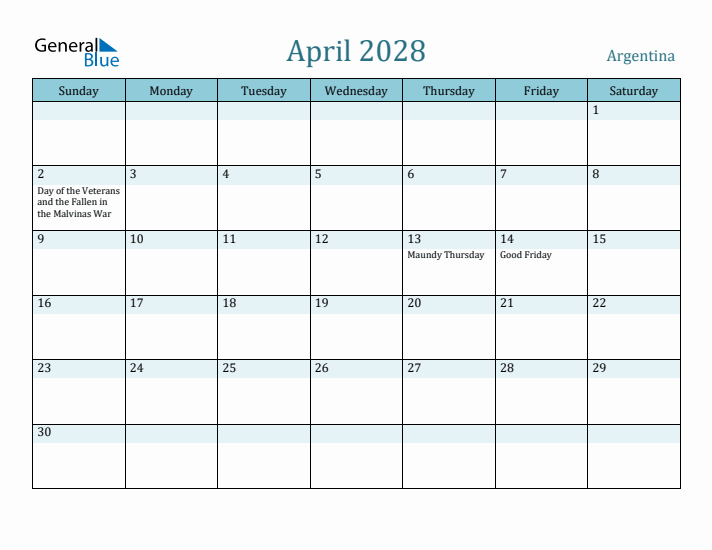 April 2028 Calendar with Holidays