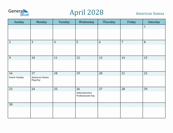 April 2028 Calendar with Holidays