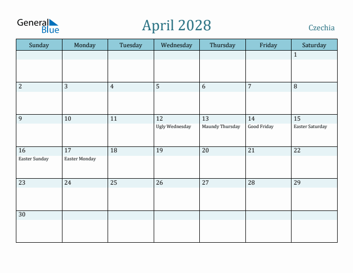 April 2028 Calendar with Holidays