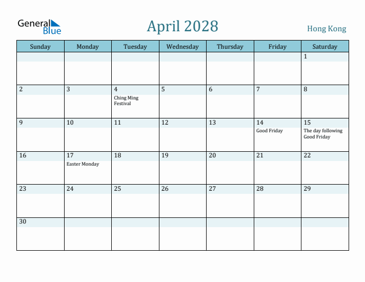 April 2028 Calendar with Holidays