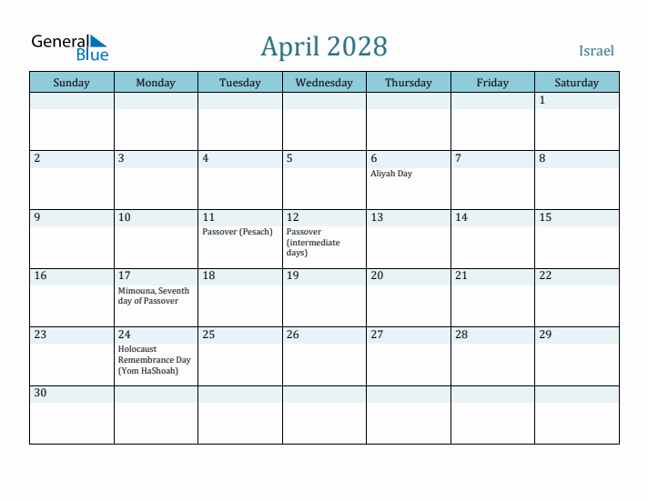 April 2028 Calendar with Holidays