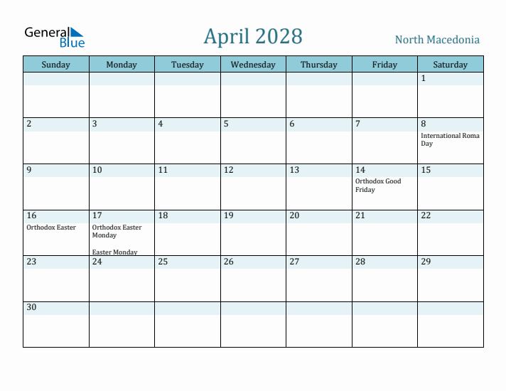 April 2028 Calendar with Holidays