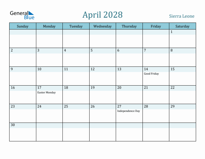 April 2028 Calendar with Holidays