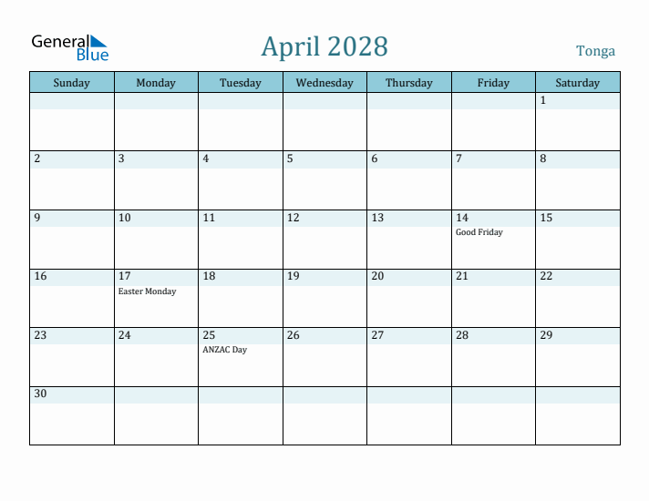 April 2028 Calendar with Holidays