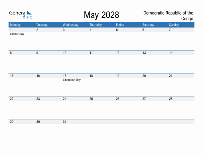 Fillable May 2028 Calendar