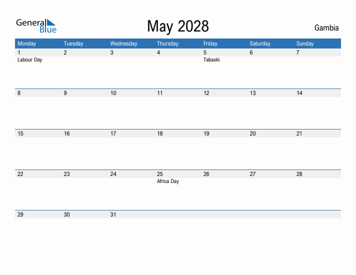 Fillable May 2028 Calendar