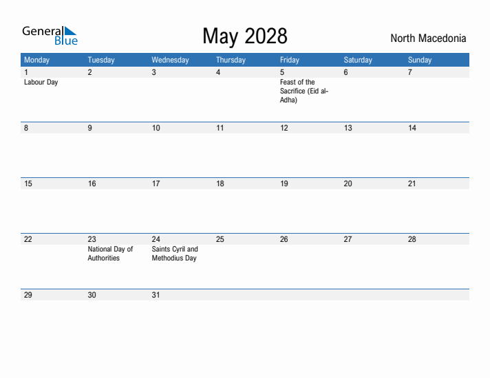 Fillable May 2028 Calendar