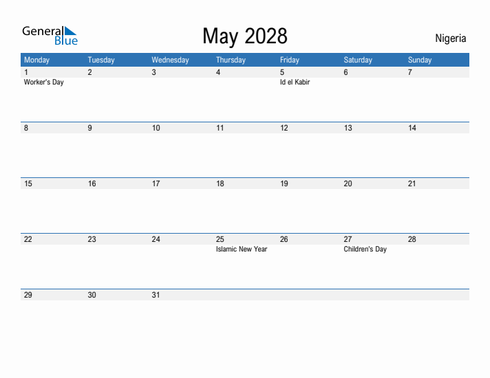 Fillable May 2028 Calendar