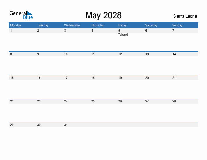 Fillable May 2028 Calendar