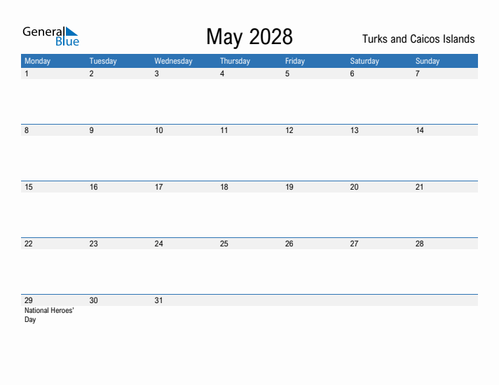 Fillable May 2028 Calendar