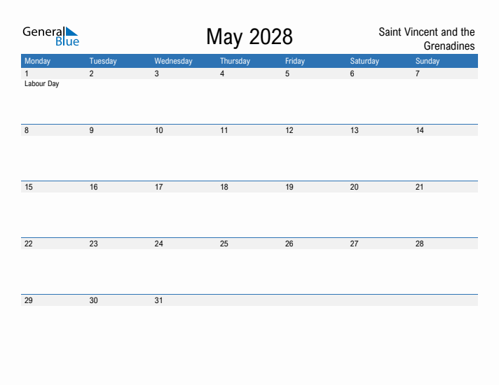 Fillable May 2028 Calendar
