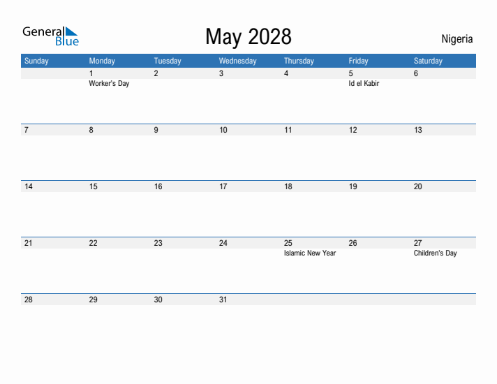 Fillable May 2028 Calendar