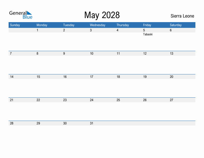 Fillable May 2028 Calendar