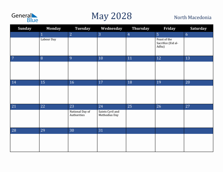May 2028 North Macedonia Calendar (Sunday Start)