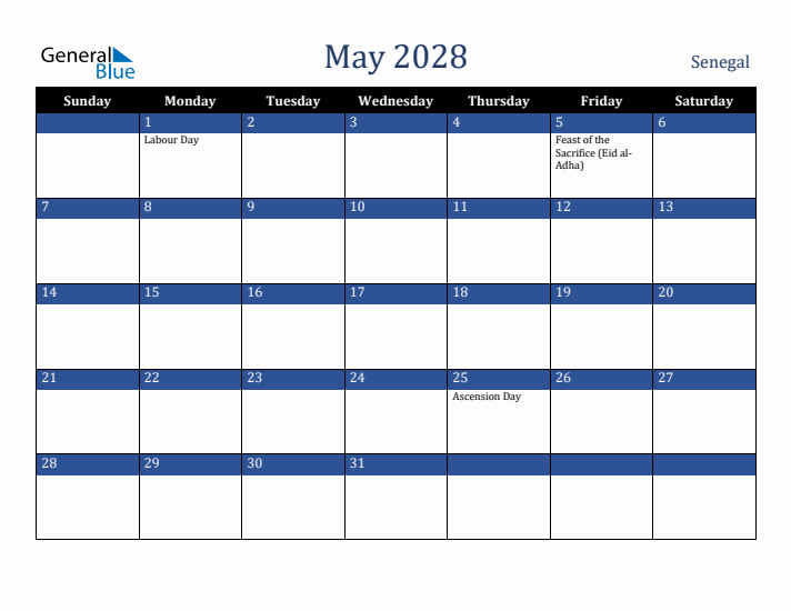May 2028 Senegal Calendar (Sunday Start)
