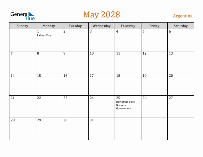 May 2028 Holiday Calendar with Sunday Start