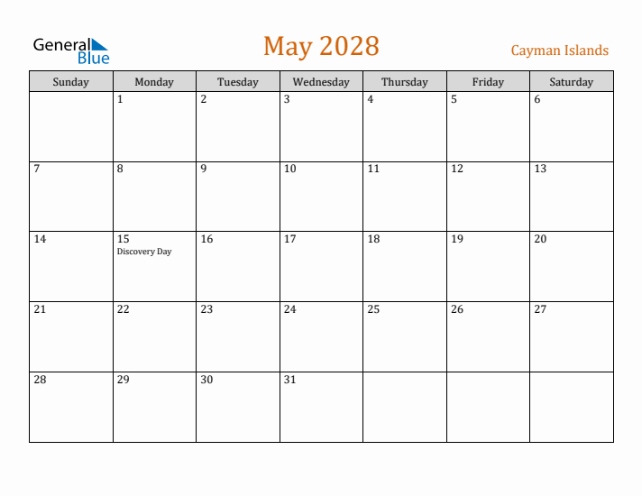 May 2028 Holiday Calendar with Sunday Start
