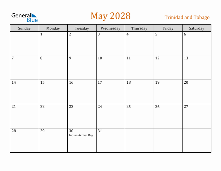 May 2028 Holiday Calendar with Sunday Start
