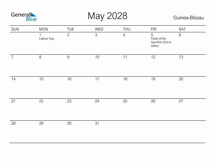 Printable May 2028 Calendar for Guinea-Bissau