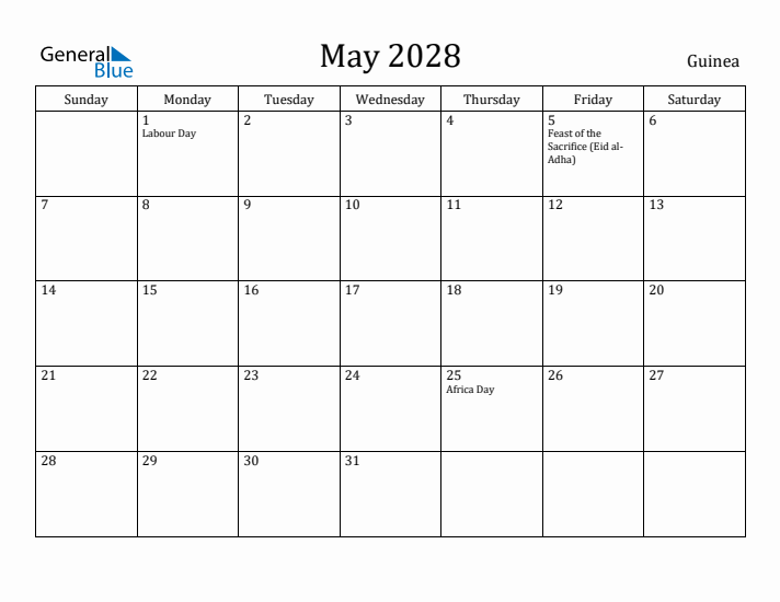 May 2028 Calendar Guinea