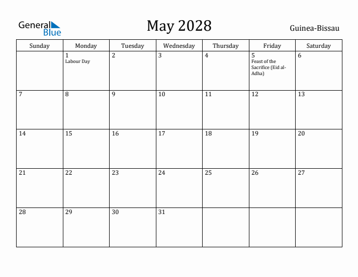 May 2028 Calendar Guinea-Bissau