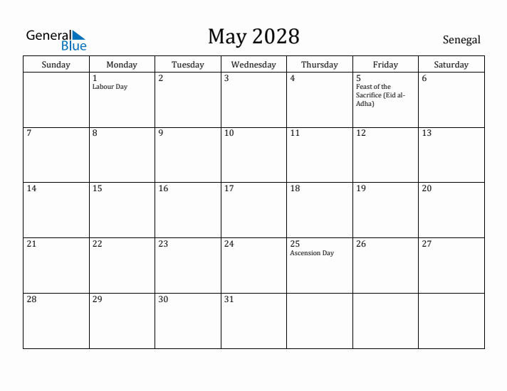 May 2028 Calendar Senegal